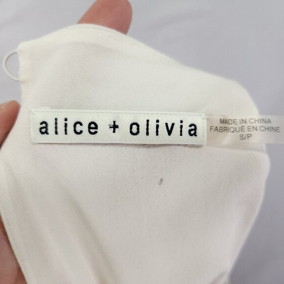 Alice And Olivia Silk Blouse Size Small Ivory With Lace Trim Long Sleeve Lux - Picture 8 of 16